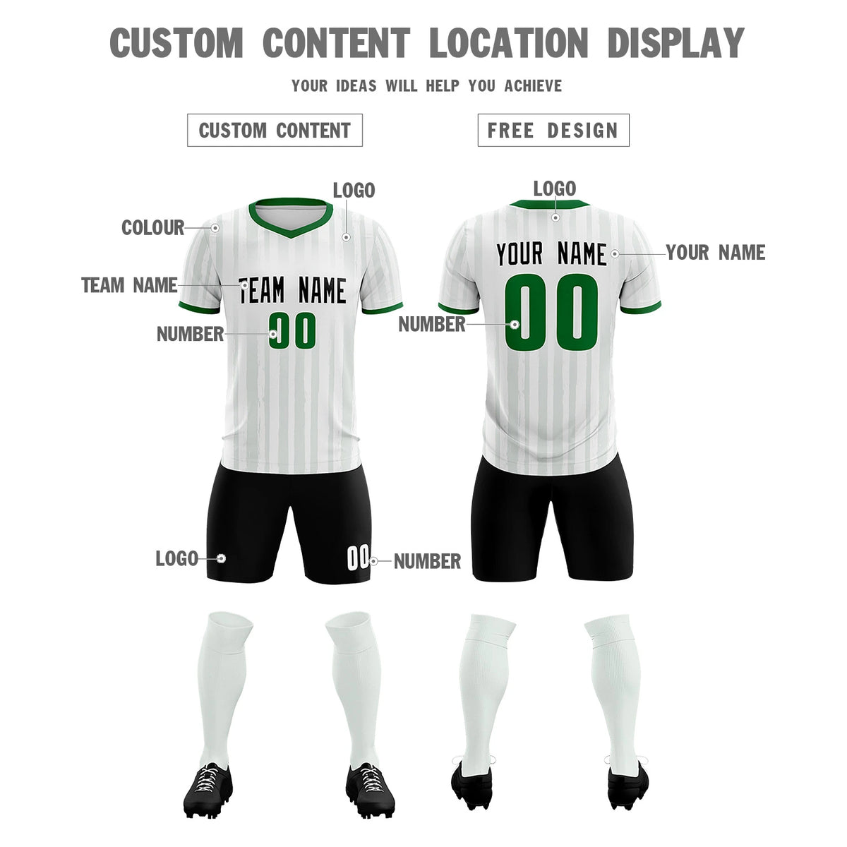 Custom White Kelly Green Breathable Soccer Sets Jersey