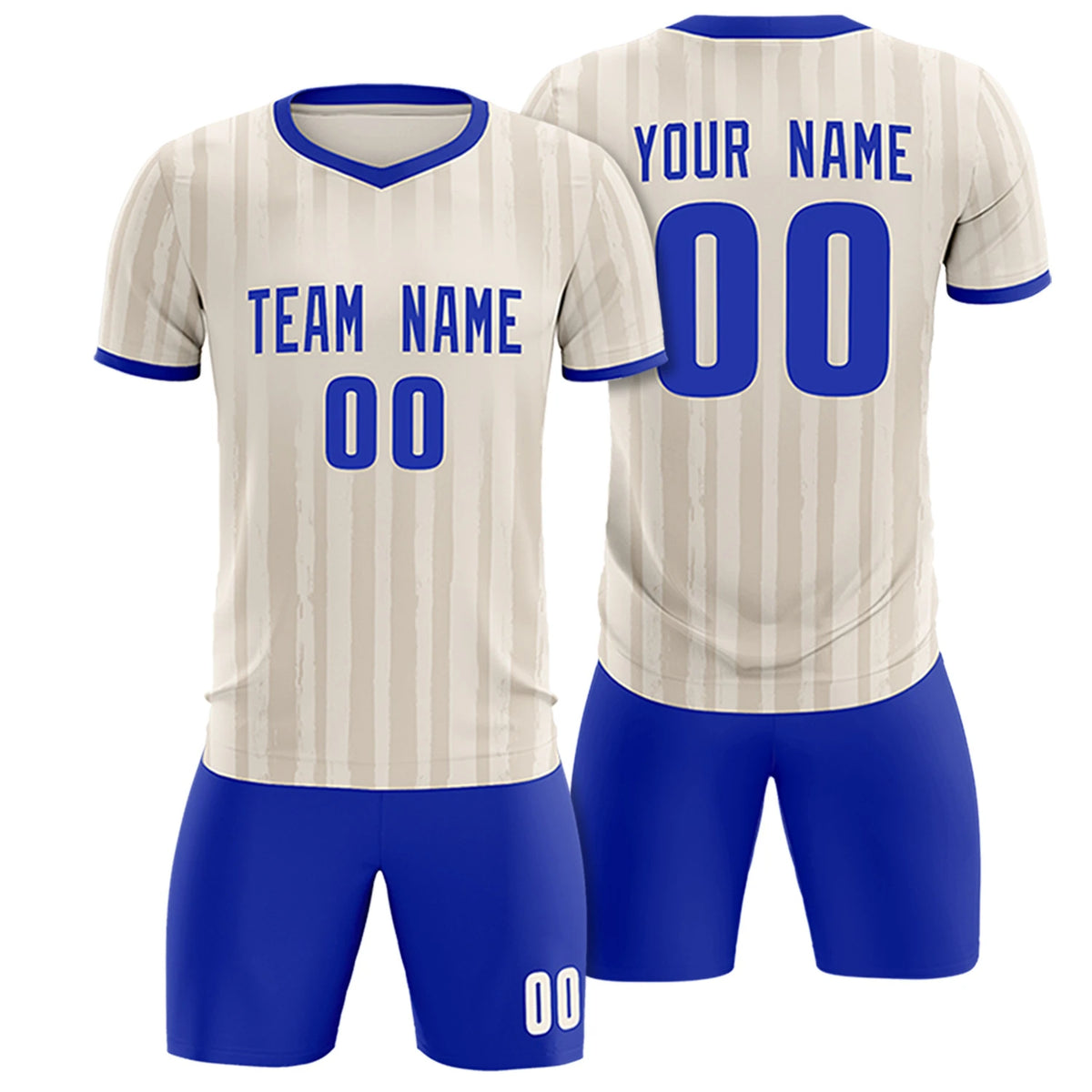 Custom Khaki Royal Blue Breathable Soccer Sets Jersey