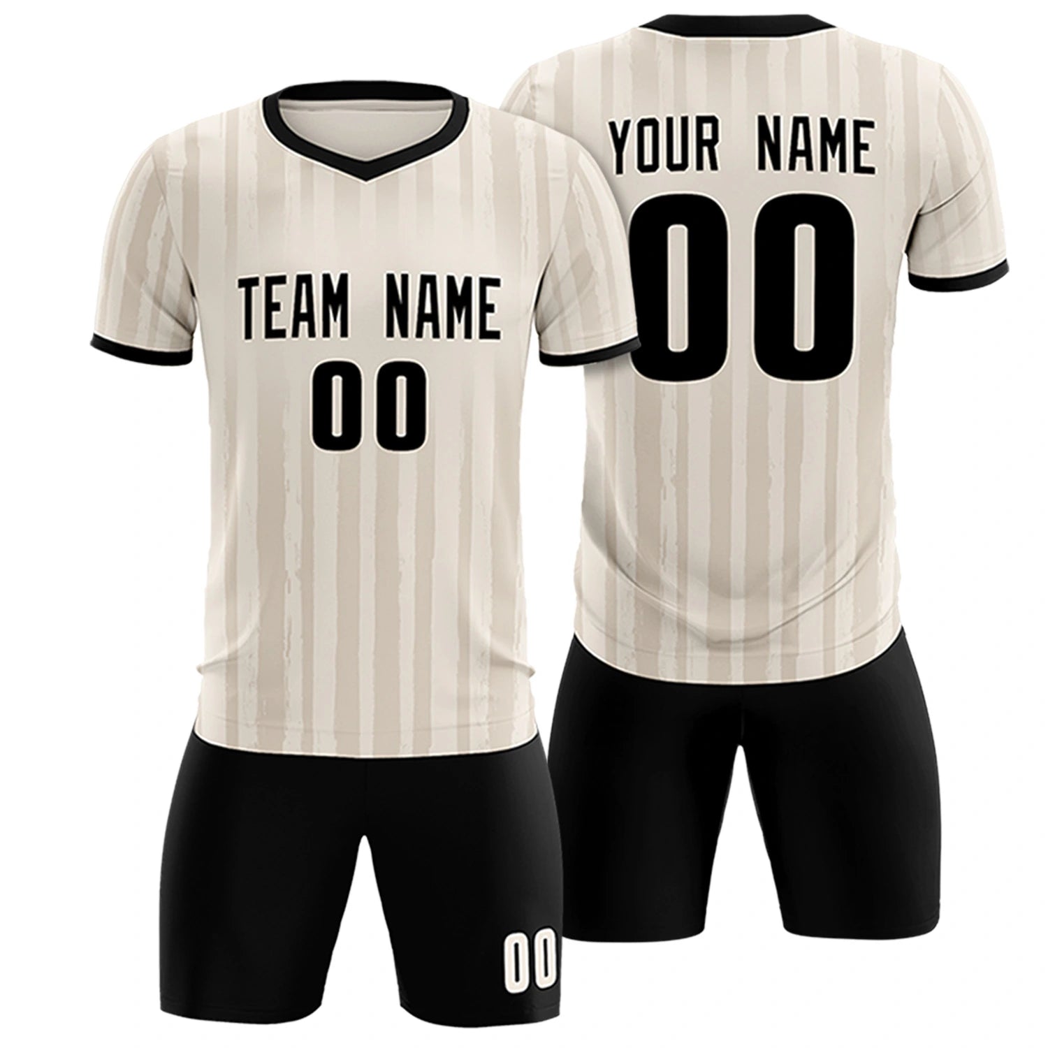 Custom Khaki Black Breathable Soccer Sets Jersey