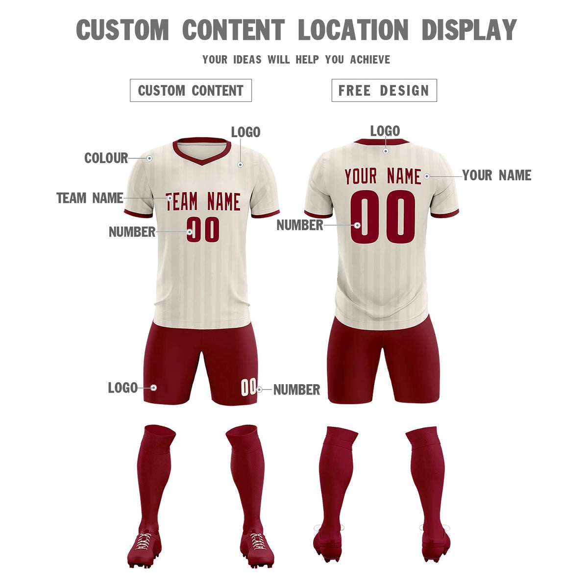 Custom Khaki Crimson Breathable Soccer Sets Jersey