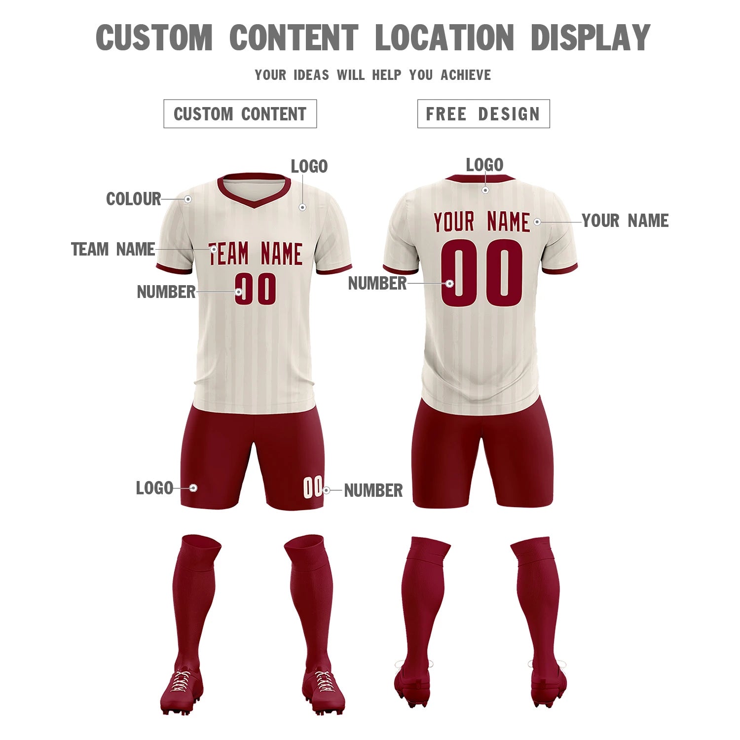 Custom Khaki Crimson Breathable Soccer Sets Jersey