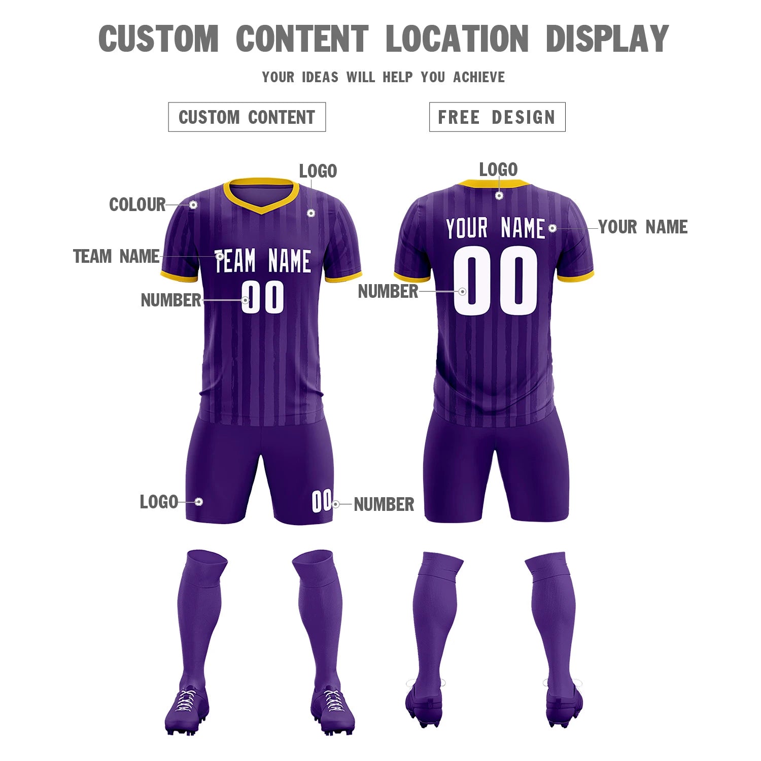 Custom Purple Gold 01 Breathable Soccer Sets Jersey