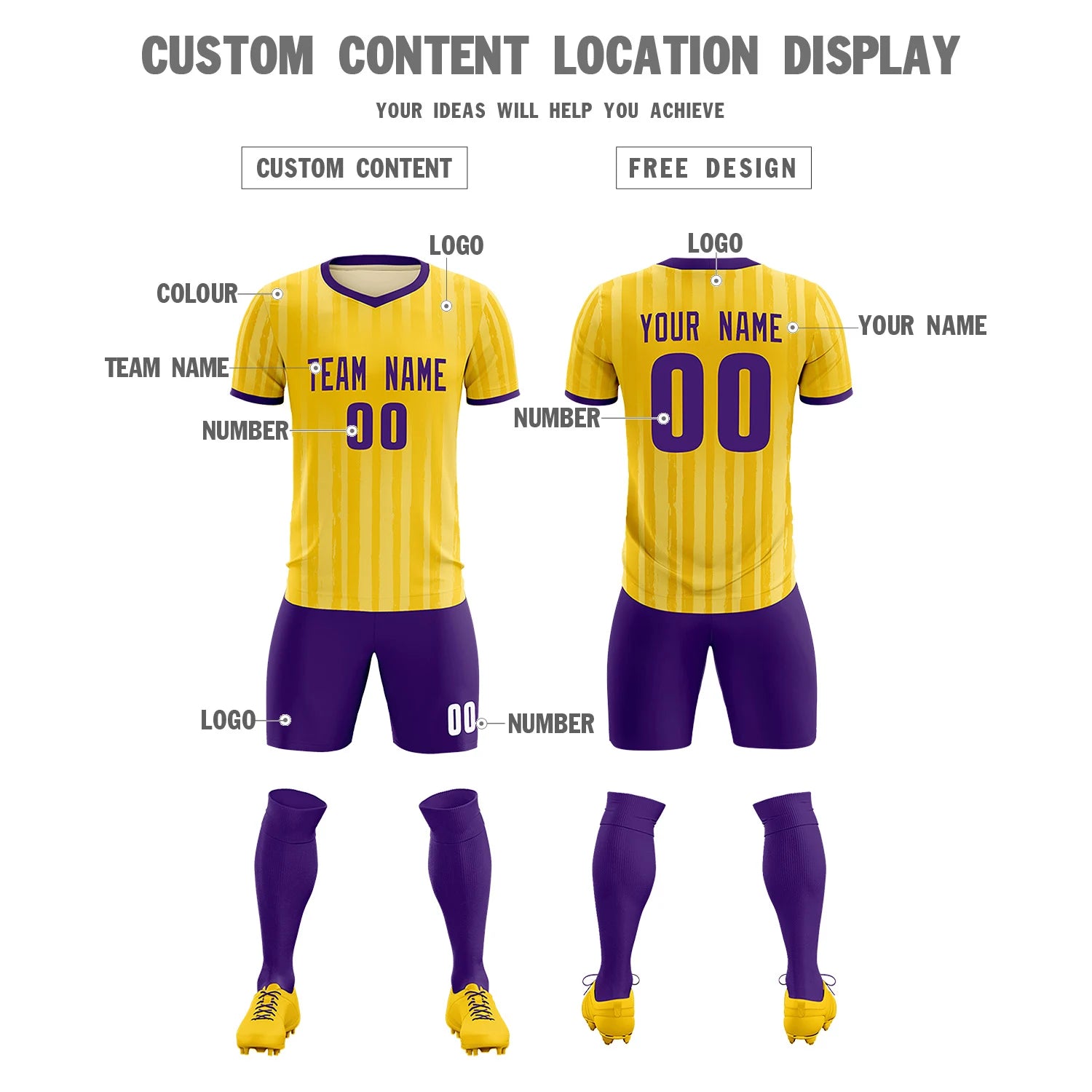 Custom Gold 01 Purple Breathable Soccer Sets Jersey