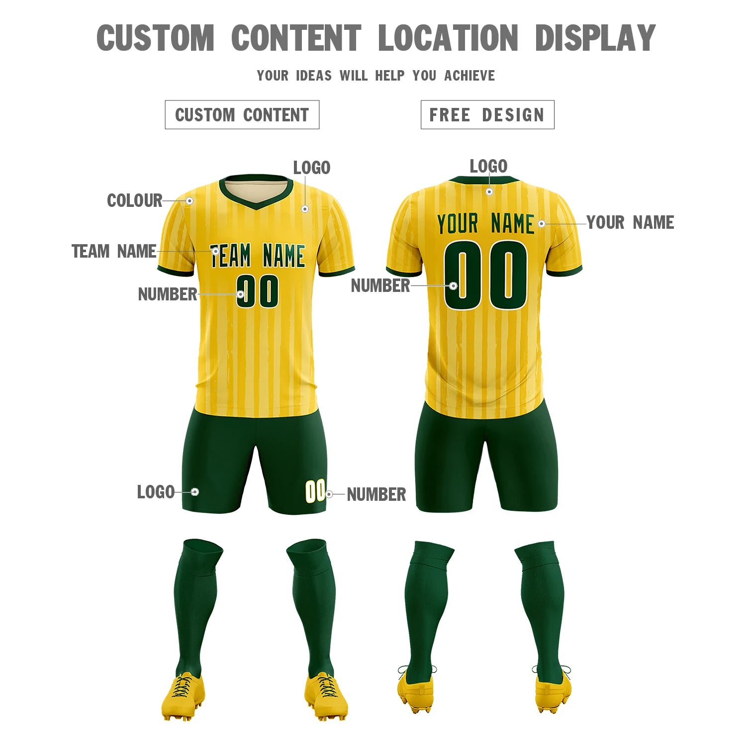 Custom Gold 01 Green Breathable Soccer Sets Jersey