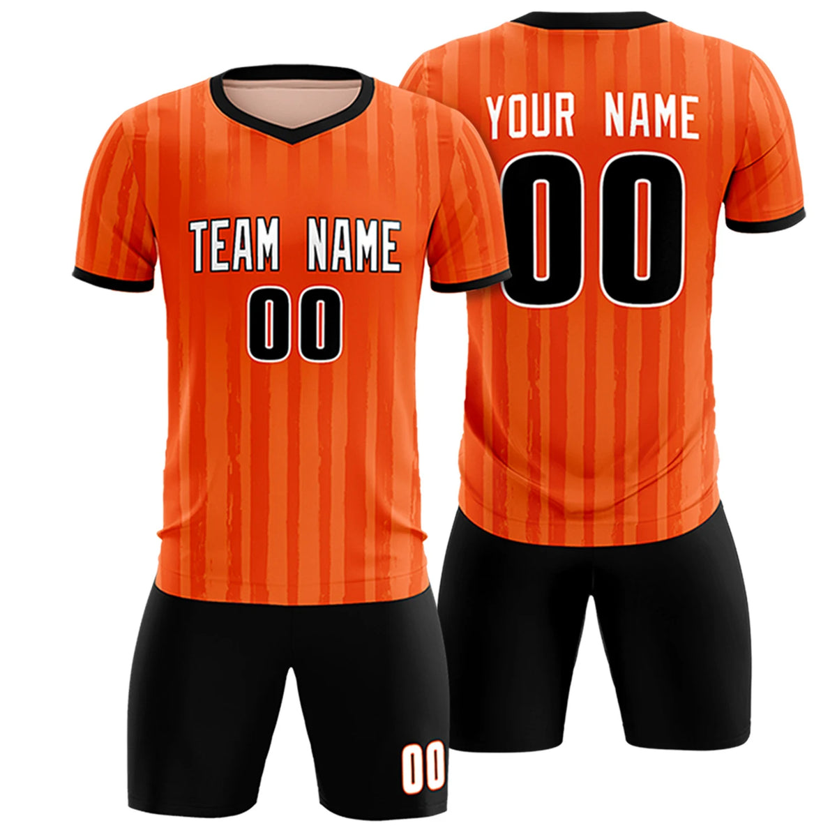 Custom Orange Black Breathable Soccer Sets Jersey