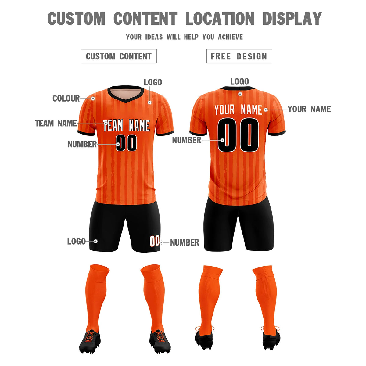 Custom Orange Black Breathable Soccer Sets Jersey