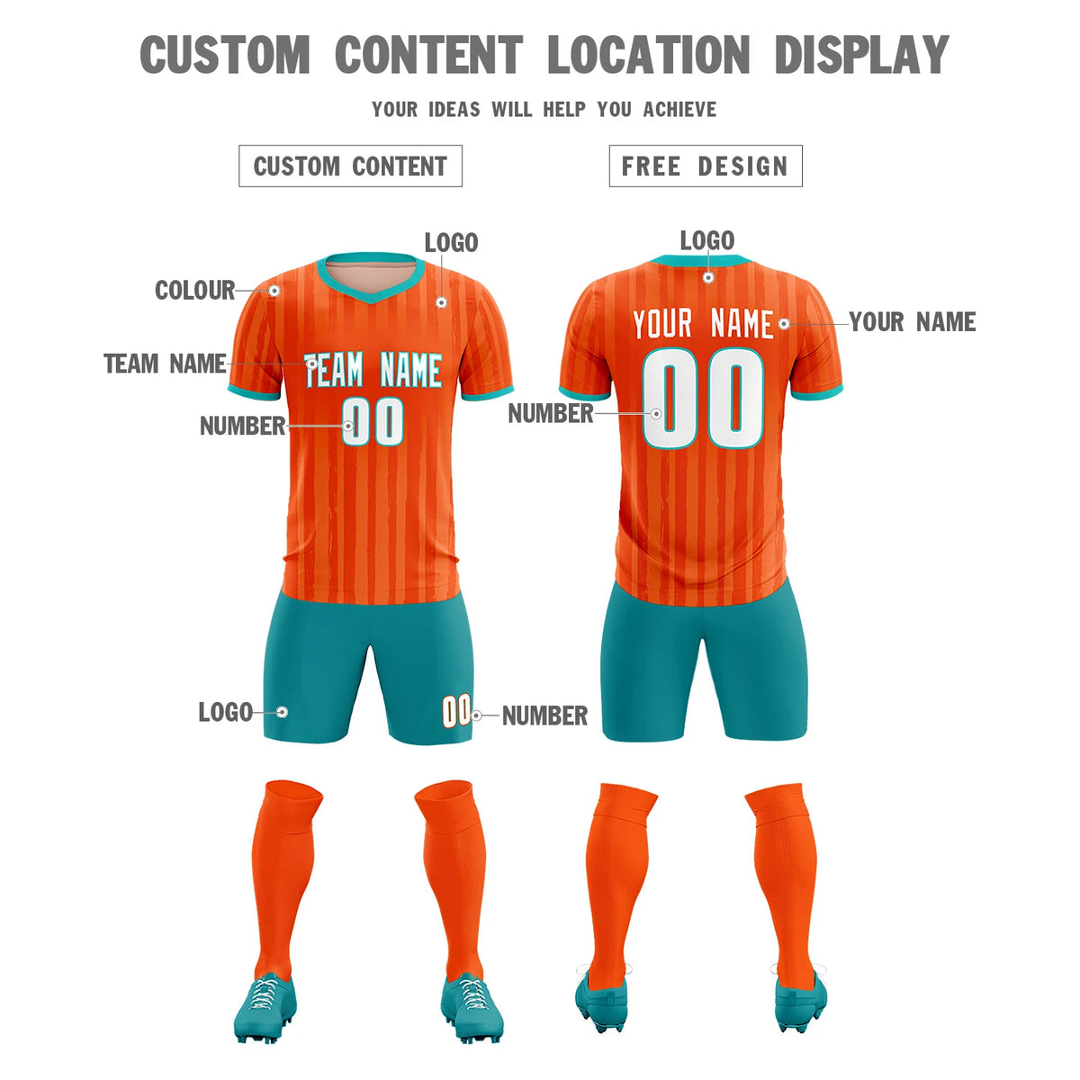 Custom Orange Bright Green Breathable Soccer Sets Jersey
