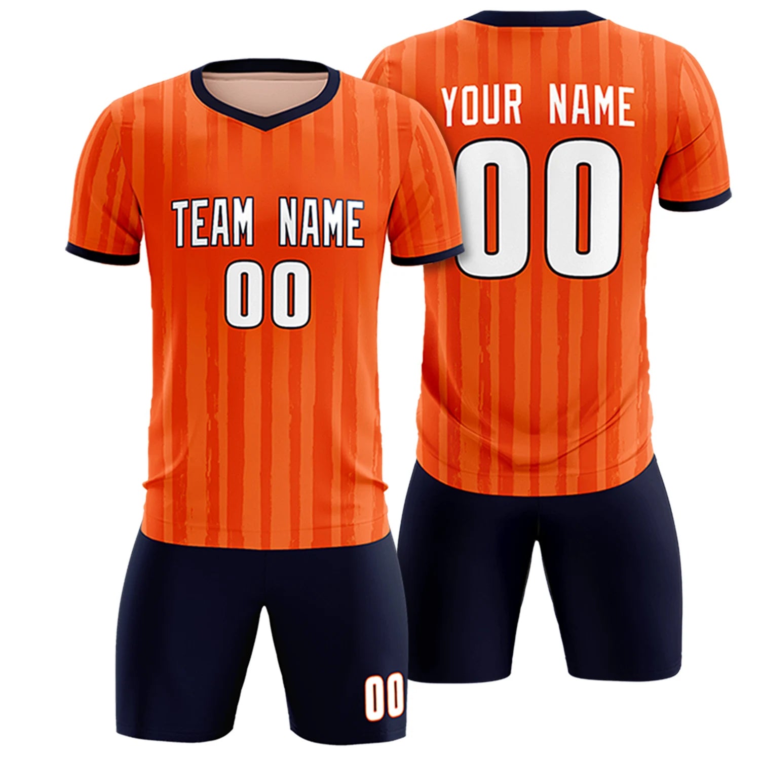 Custom Orange Navy Breathable Soccer Sets Jersey