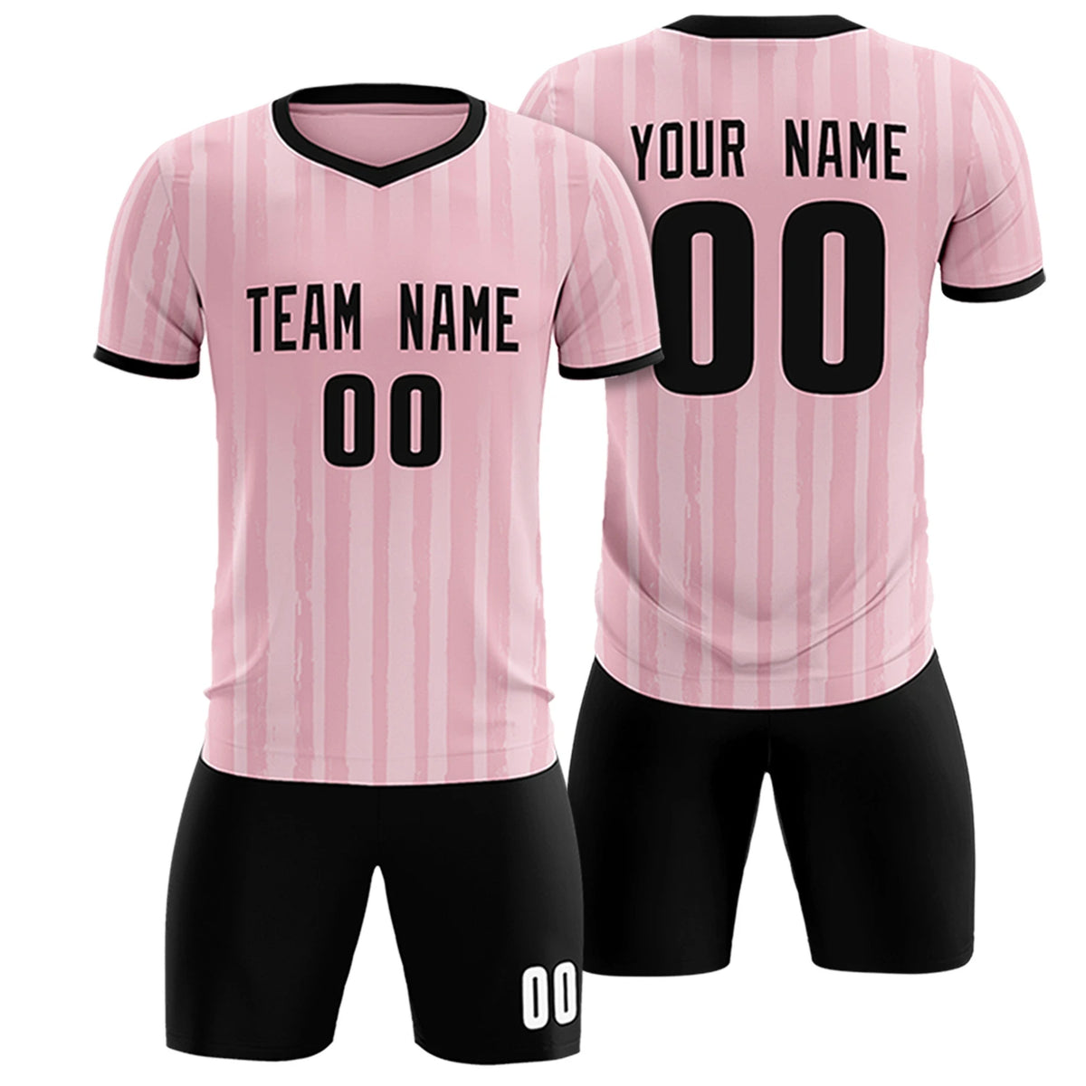Custom Light Pink Black Breathable Soccer Sets Jersey