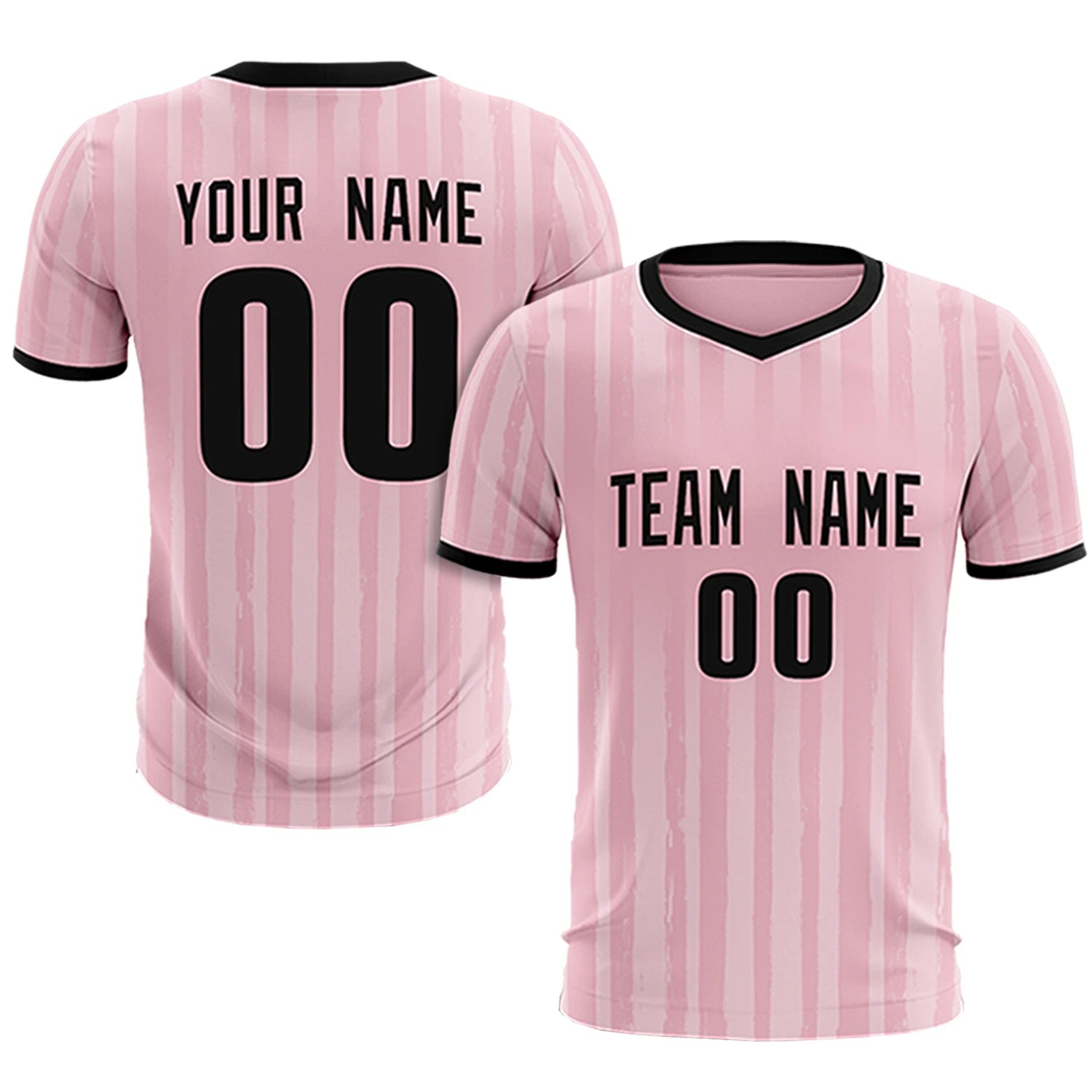 Custom Light Pink Black Breathable Soccer Sets Jersey