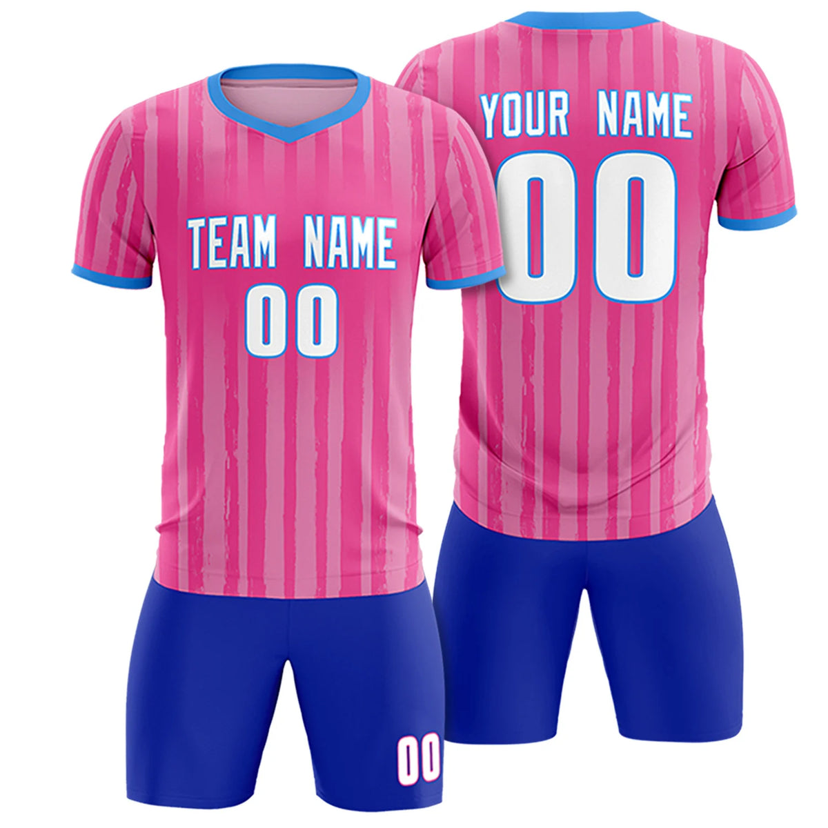 Custom Pink Powder Blue Breathable Soccer Sets Jersey