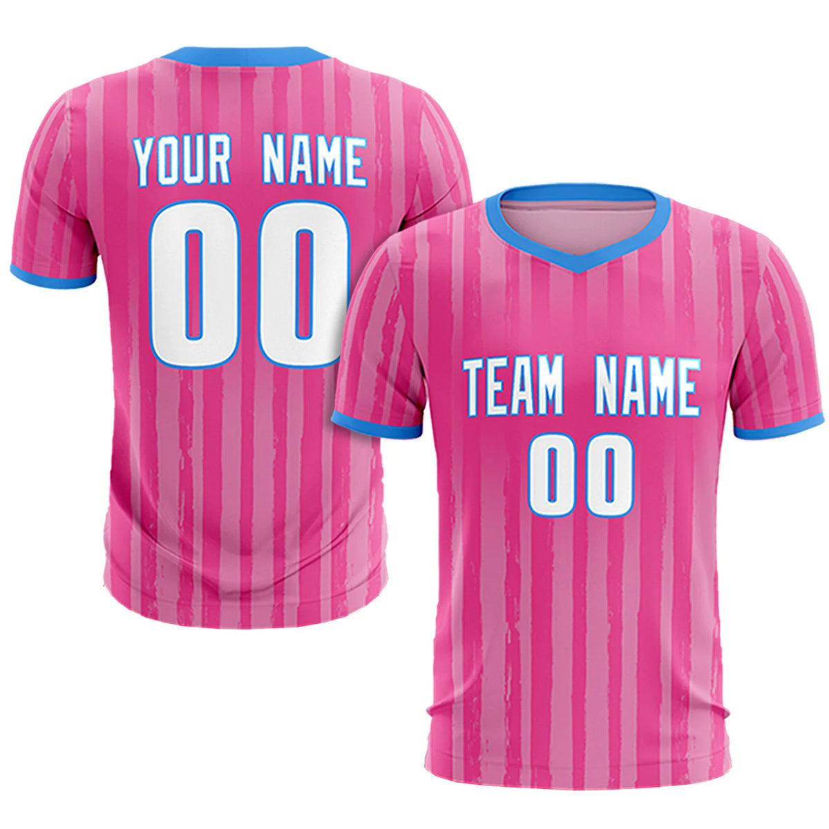 Custom Pink Powder Blue Breathable Soccer Sets Jersey
