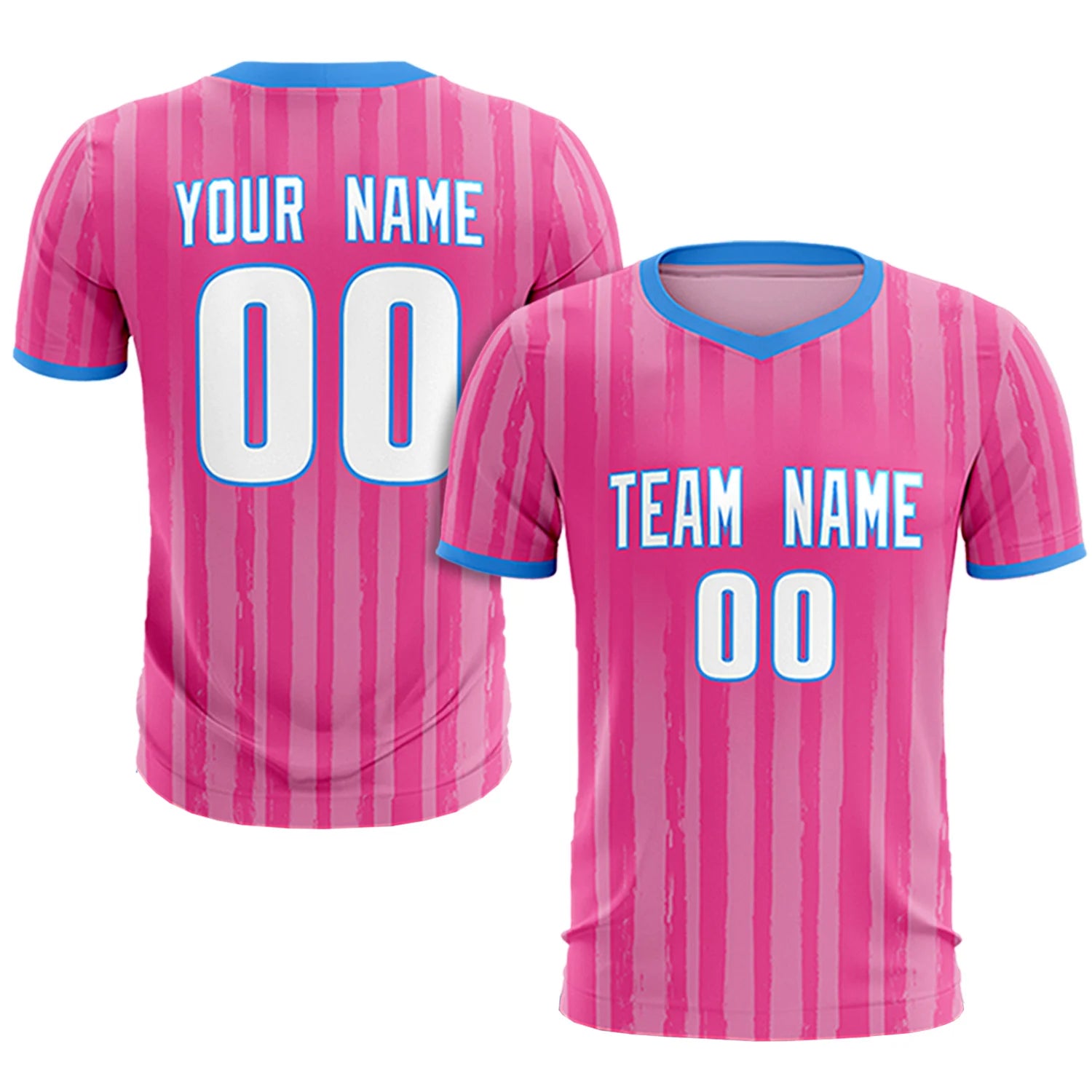 Custom Pink Powder Blue Breathable Soccer Sets Jersey