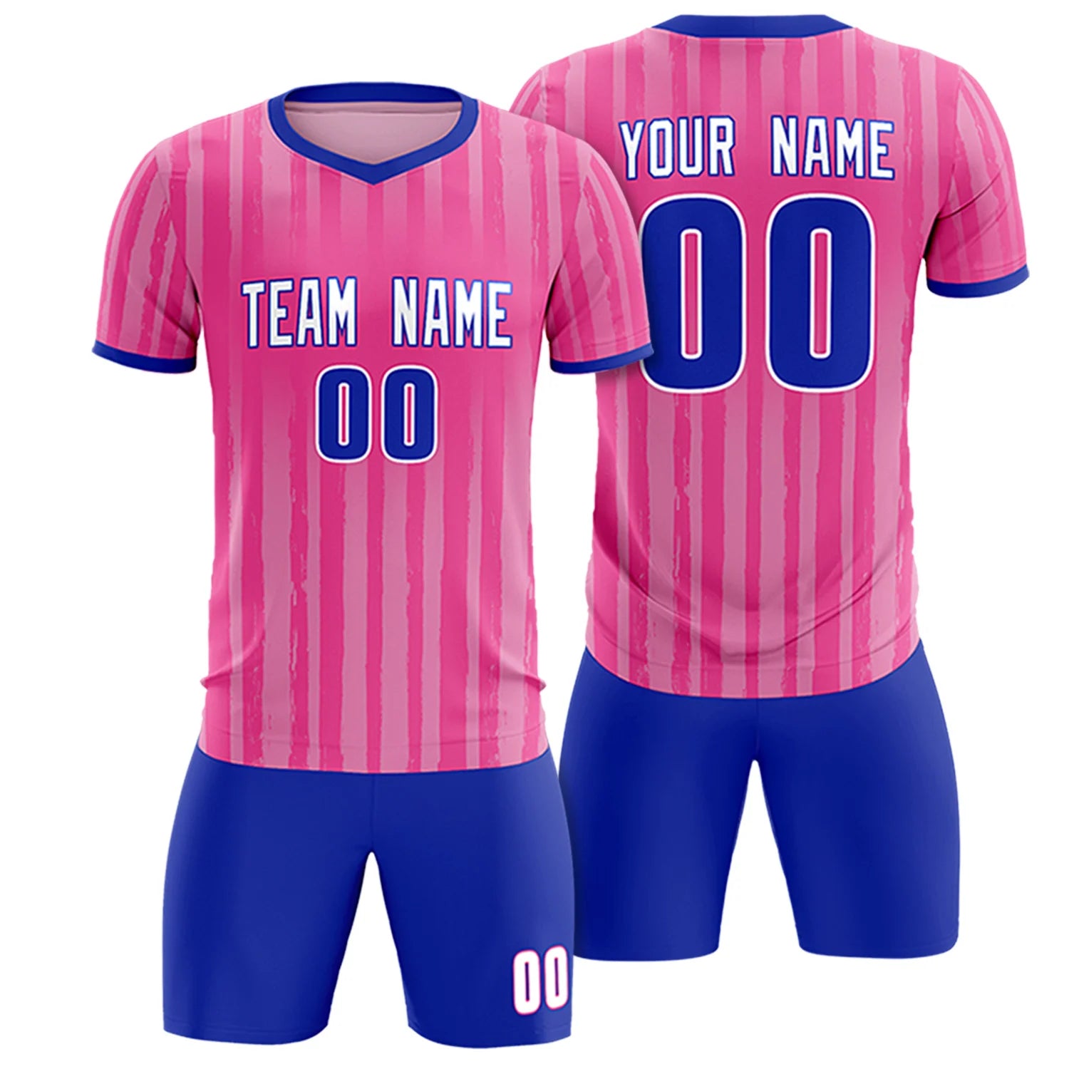 Custom Pink Royal Blue Breathable Soccer Sets Jersey