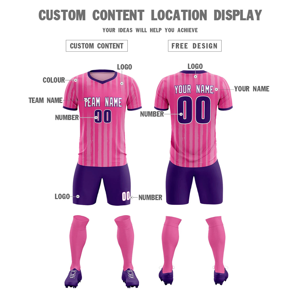 Custom Pink Purple Breathable Soccer Sets Jersey