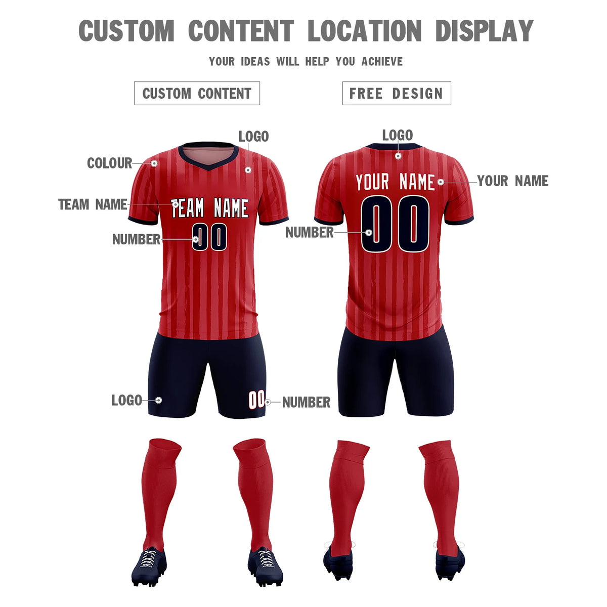 Custom Red Navy Breathable Soccer Sets Jersey