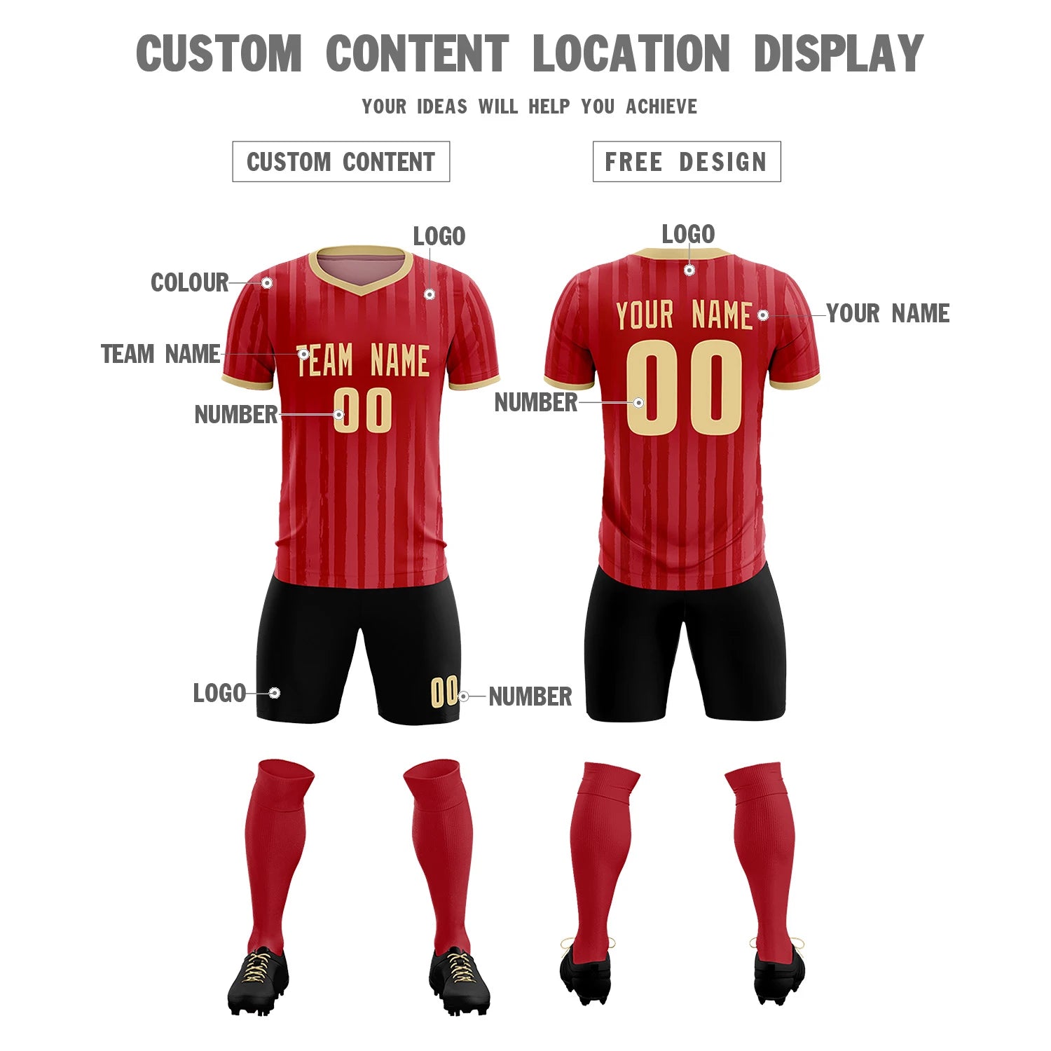 Custom Red Khaki Breathable Soccer Sets Jersey