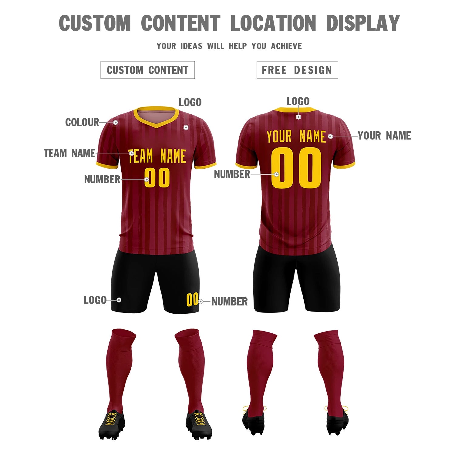 Custom Crimson Gold 01 Breathable Soccer Sets Jersey