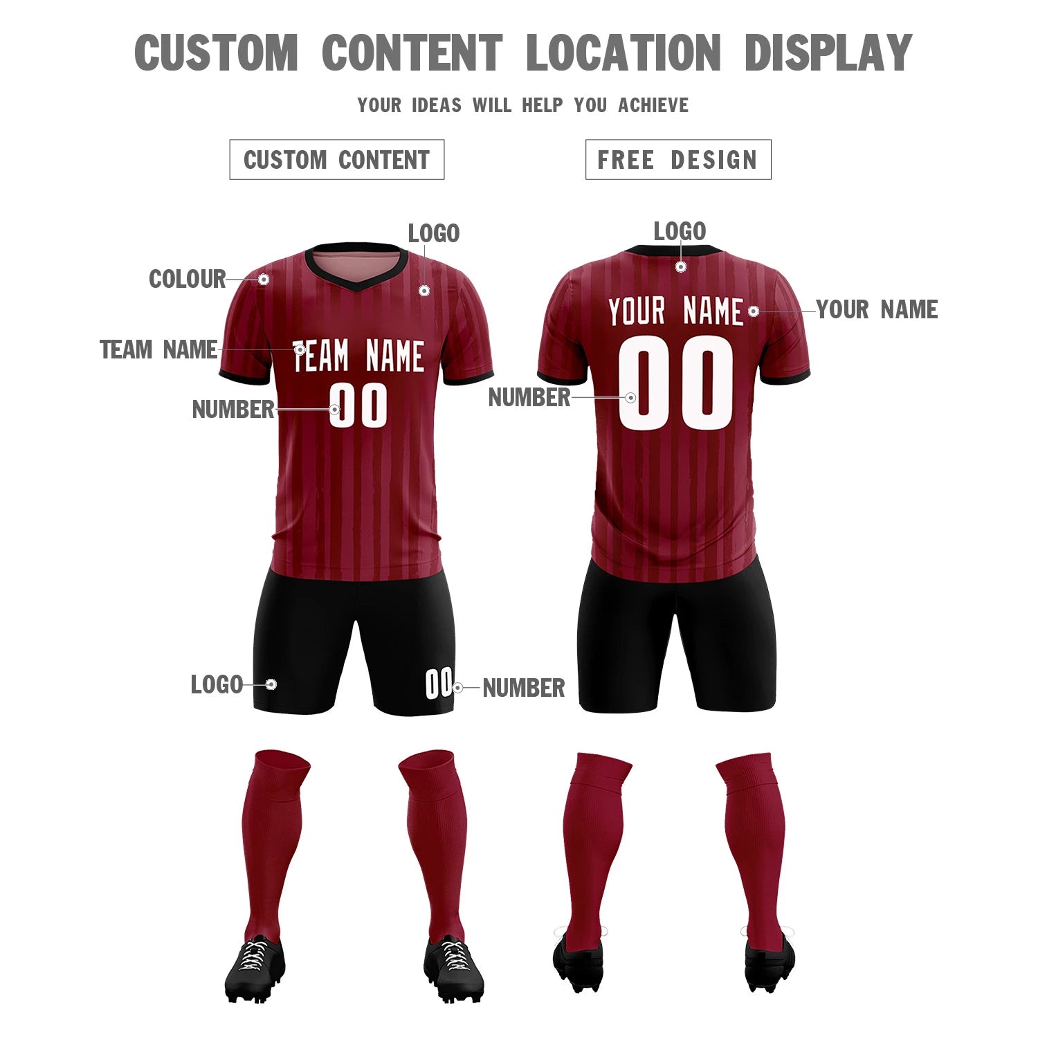 Custom Crimson Black Breathable Soccer Sets Jersey