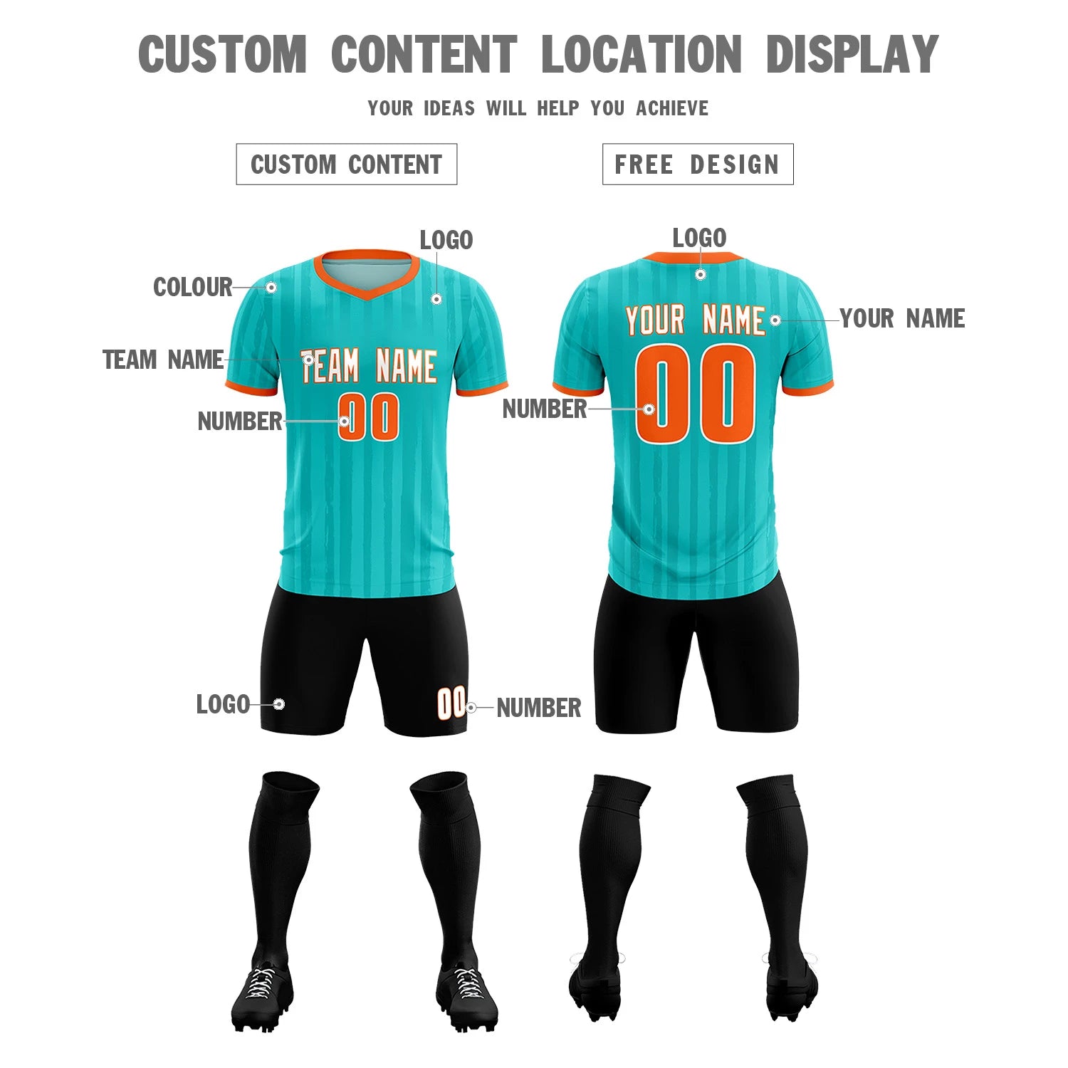 Custom Bright Green Orange Breathable Soccer Sets Jersey