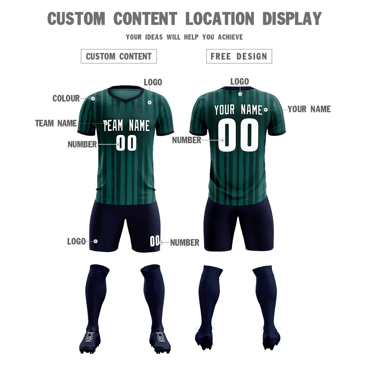 Custom Midnight Green Navy Breathable Soccer Sets Jersey