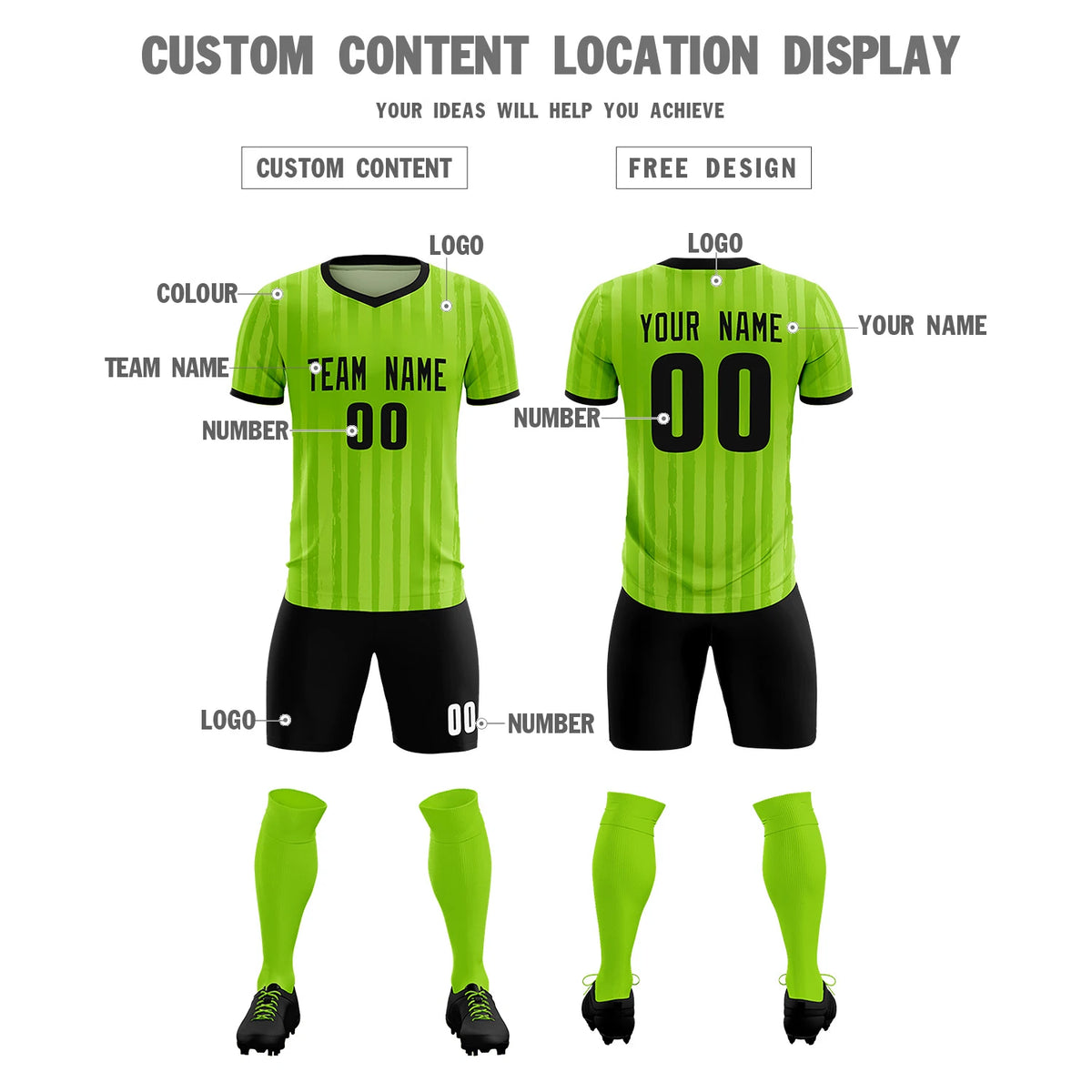 Custom Neon Green Black Breathable Soccer Sets Jersey