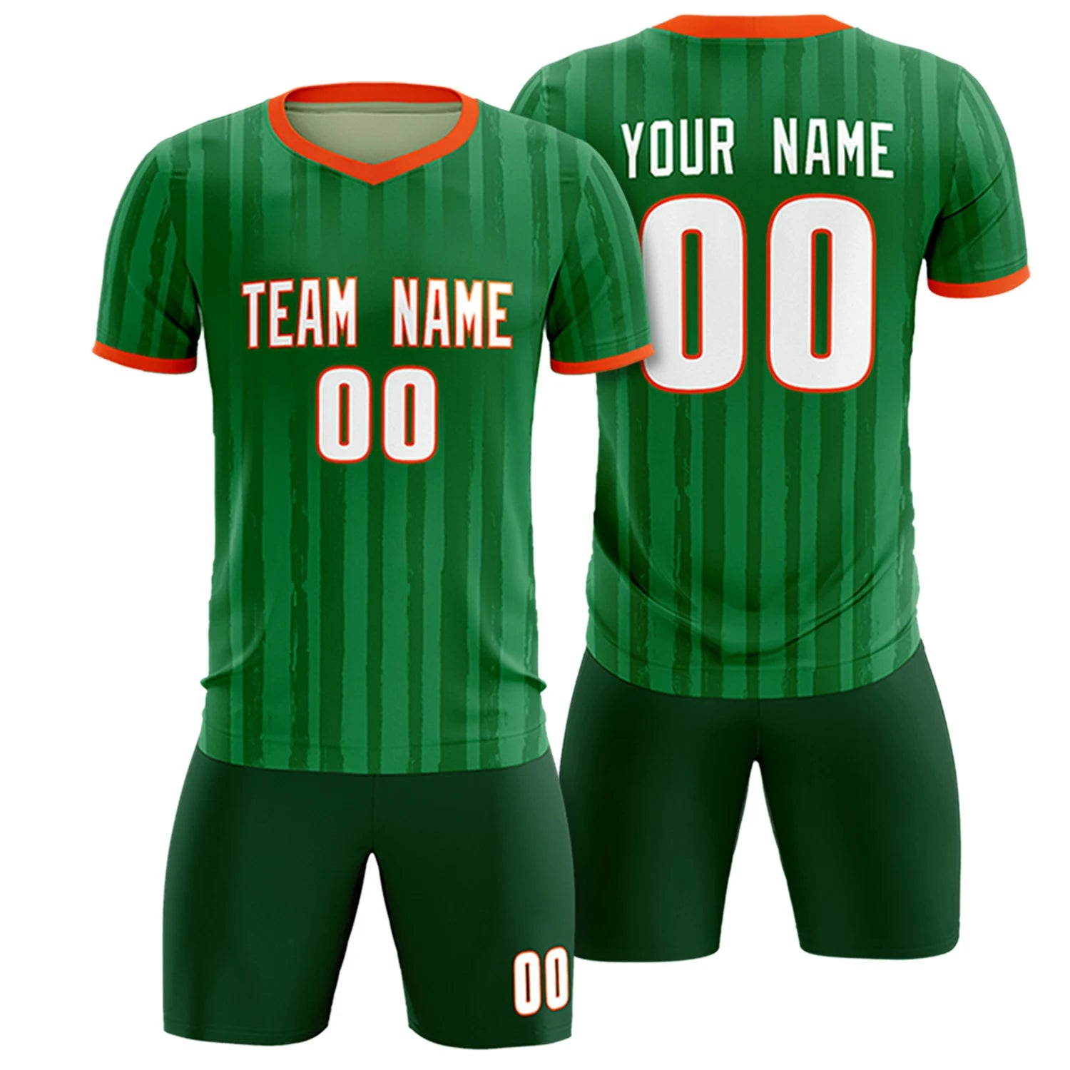 Custom Kelly Green Orange Breathable Soccer Sets Jersey