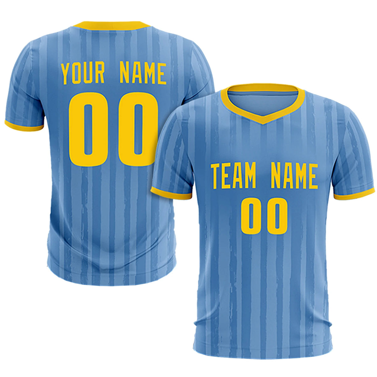 Custom Light Blue Gold 01 Breathable Soccer Sets Jersey