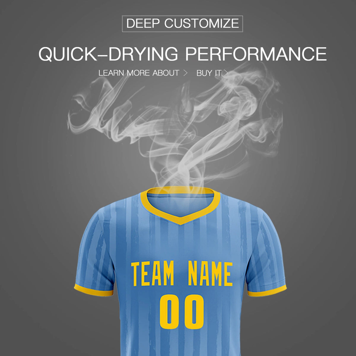Custom Light Blue Gold 01 Breathable Soccer Sets Jersey