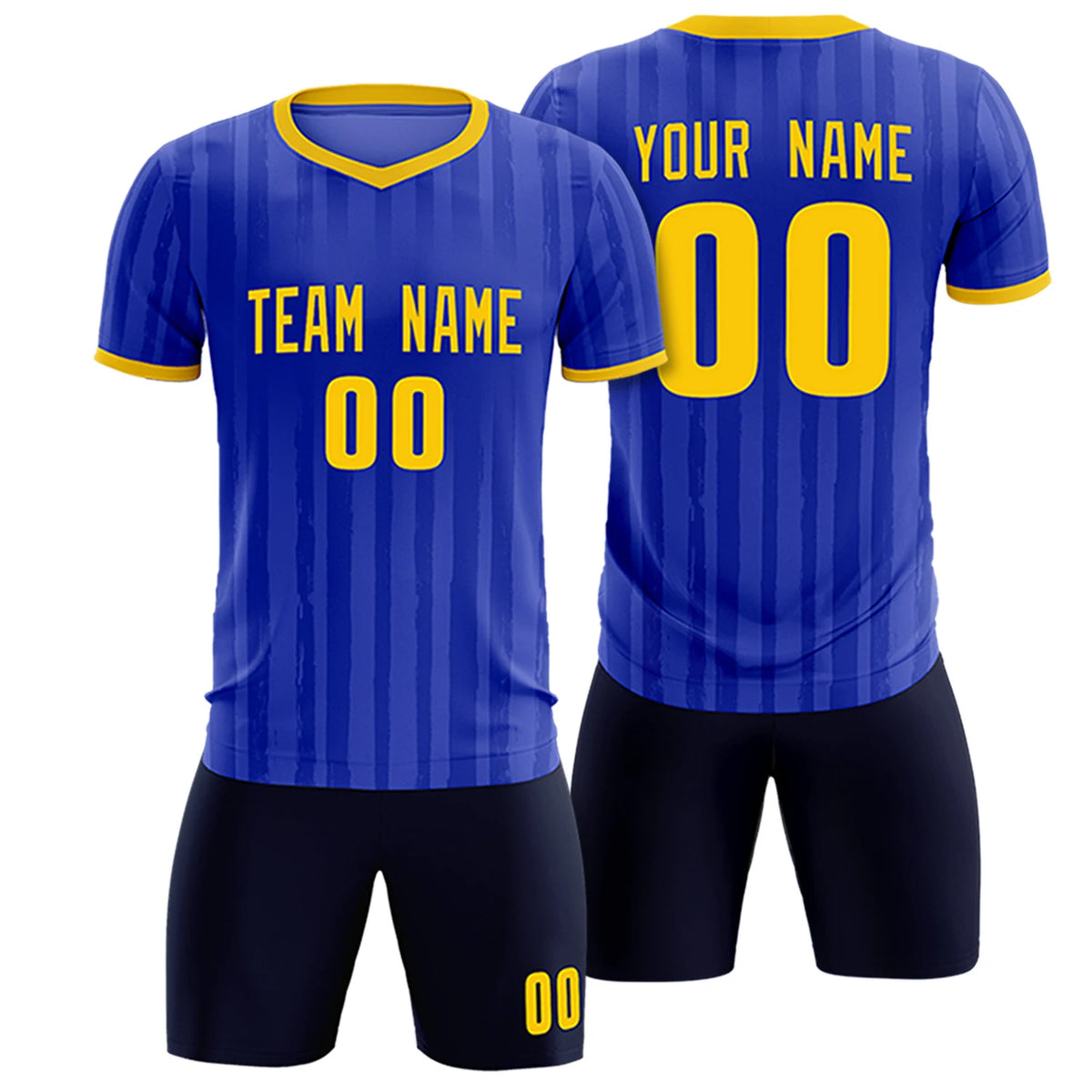 Custom Royal Blue Gold 01 Breathable Soccer Sets Jersey