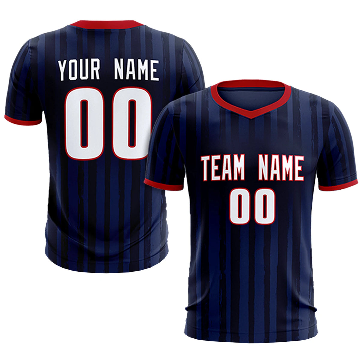 Custom Navy Red Breathable Soccer Sets Jersey