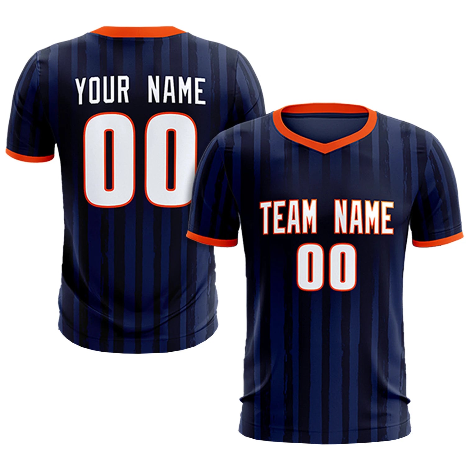 Custom Navy Orange Breathable Soccer Sets Jersey