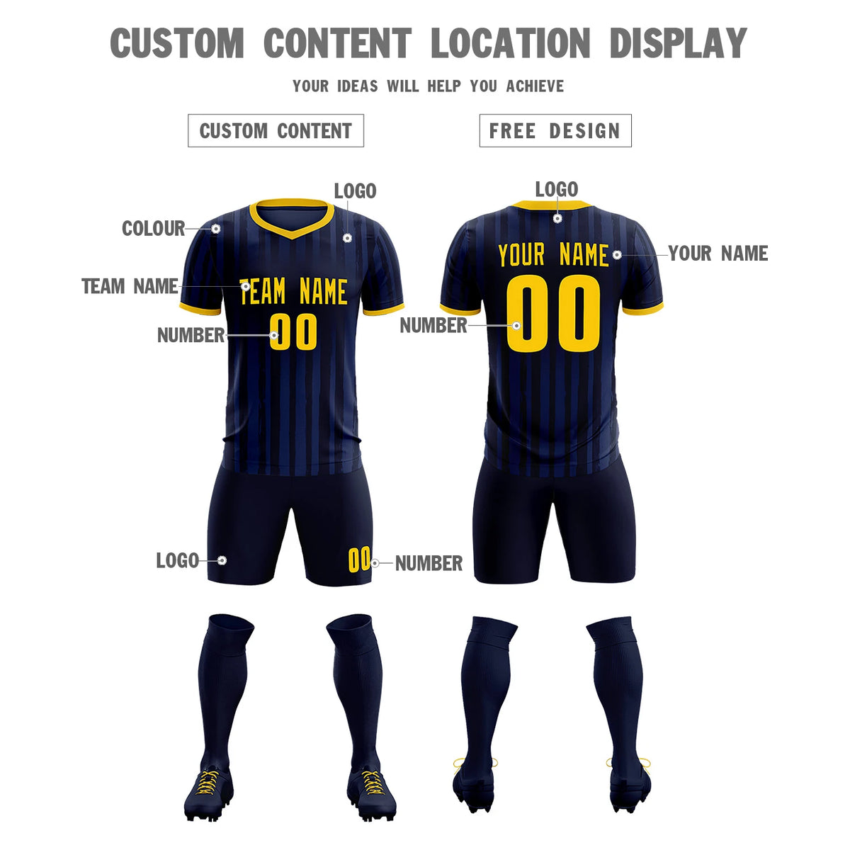 Custom Navy Gold 01 Breathable Soccer Sets Jersey