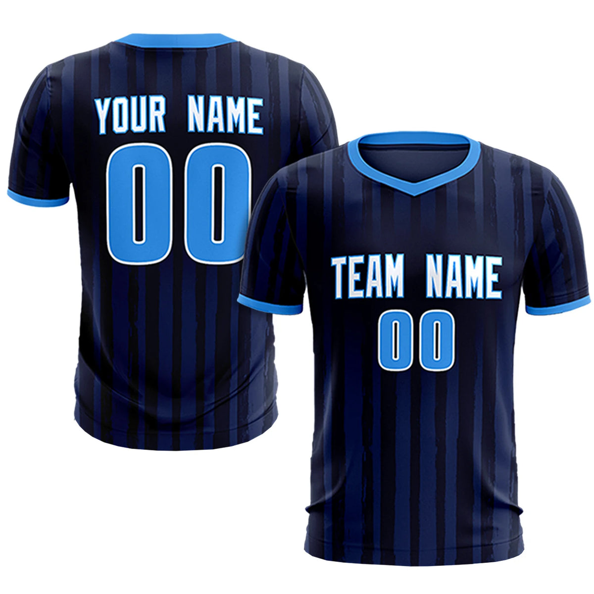 Custom Navy Powder Blue Breathable Soccer Sets Jersey