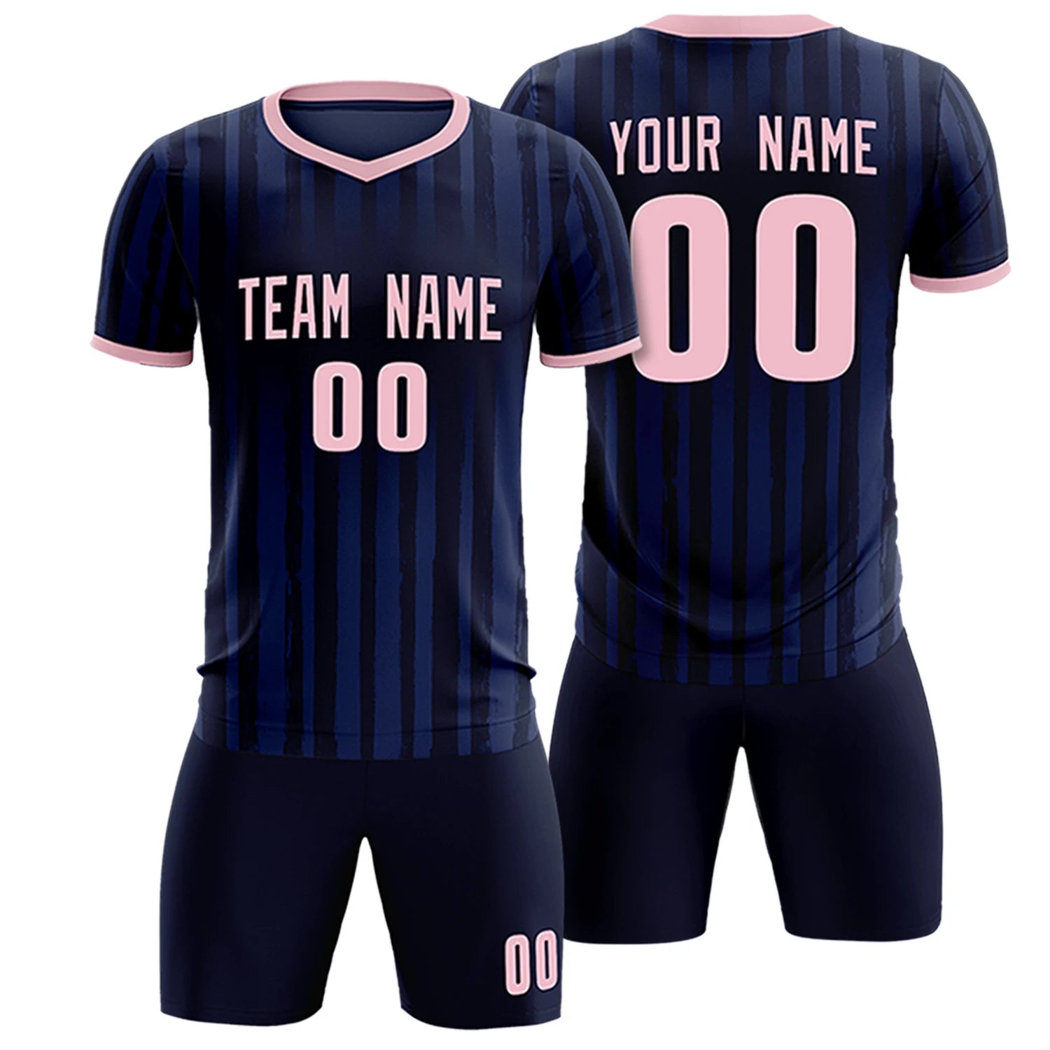 Custom Navy Light Pink Breathable Soccer Sets Jersey