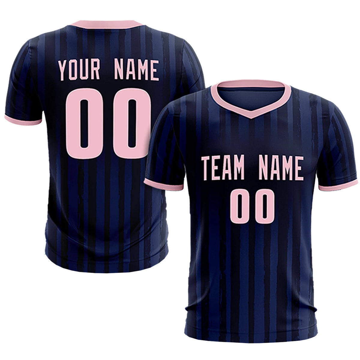 Custom Navy Light Pink Breathable Soccer Sets Jersey