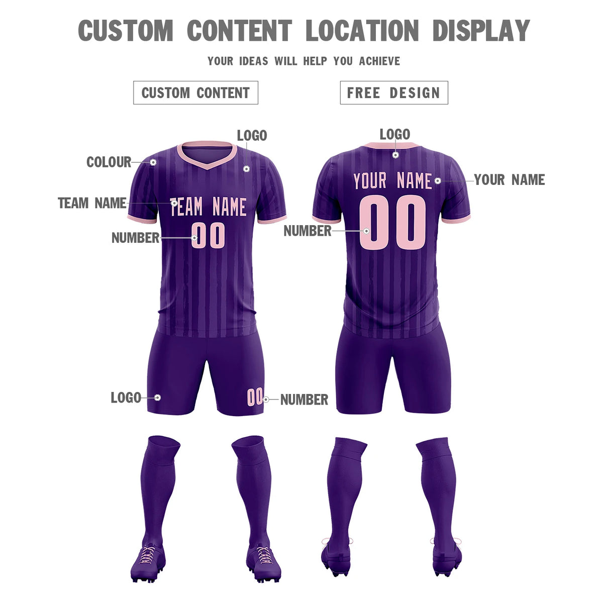 Custom Purple Light Pink Breathable Soccer Sets Jersey