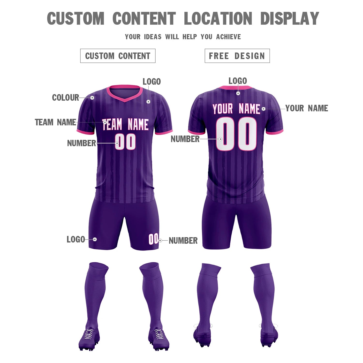 Custom Purple Pink Breathable Soccer Sets Jersey