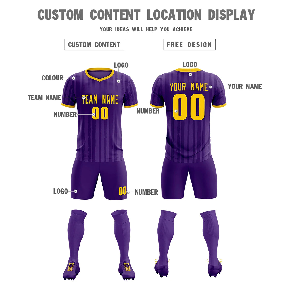 Custom Purple Gold 01 Breathable Soccer Sets Jersey