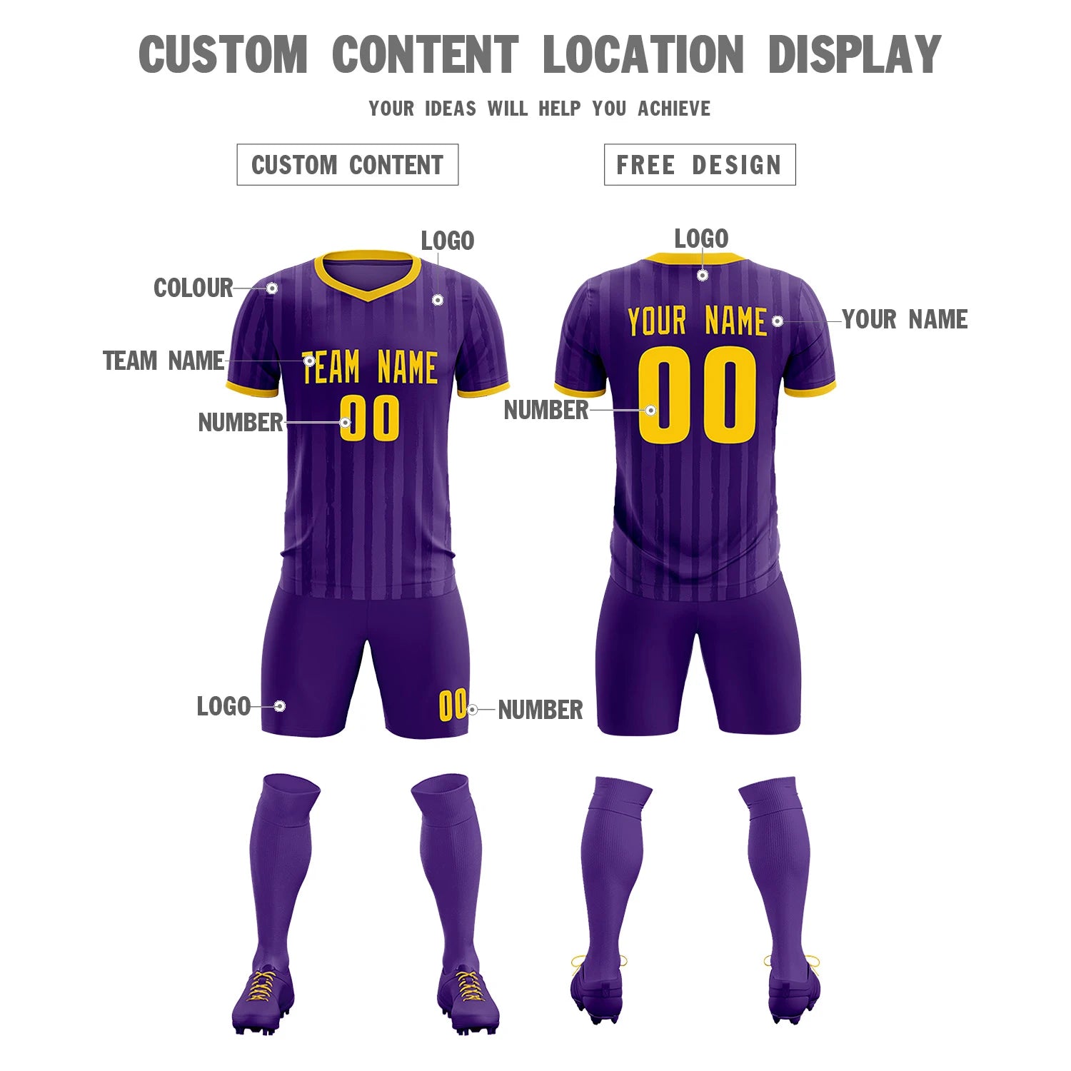 Custom Purple Gold 01 Breathable Soccer Sets Jersey