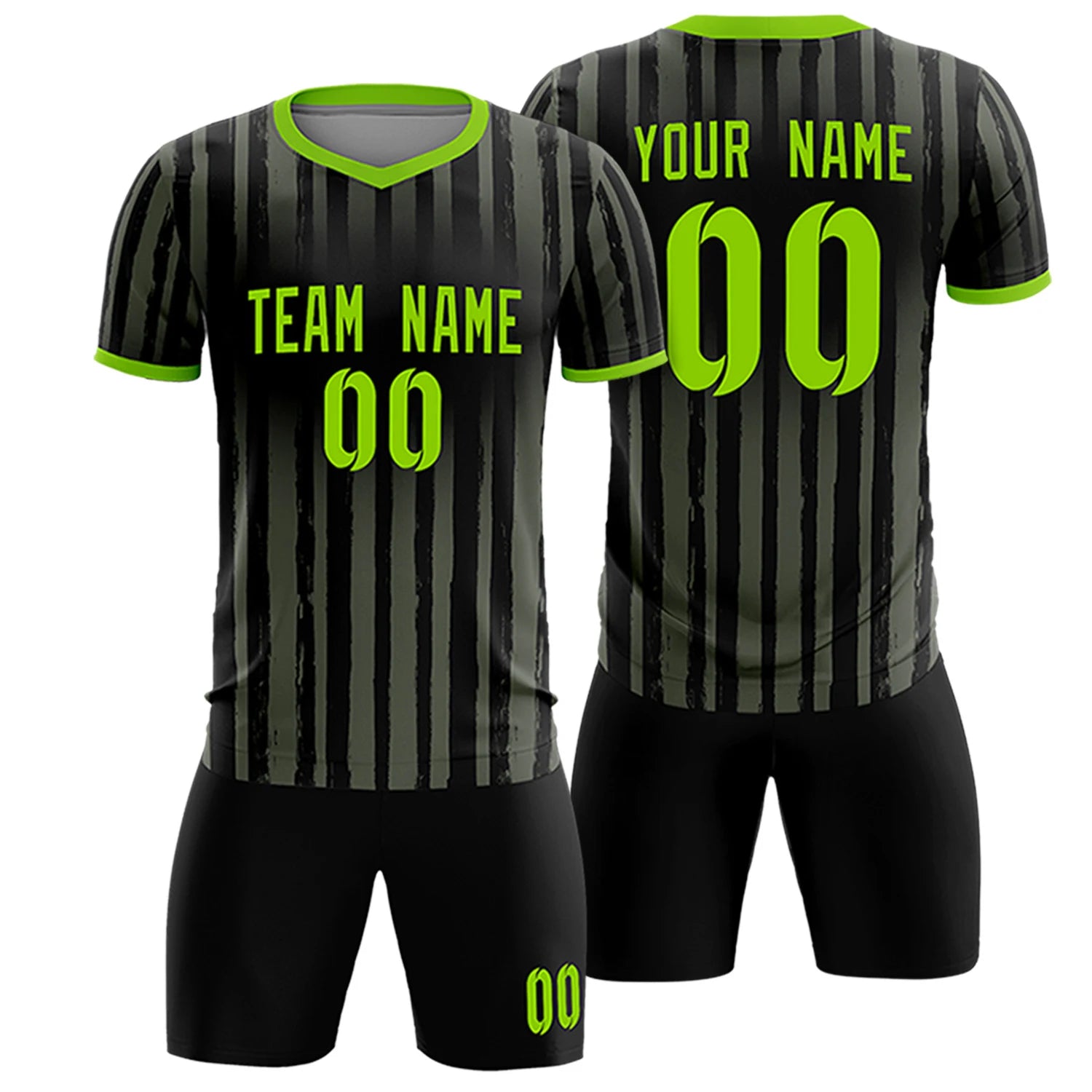 Custom Black Neon Green Breathable Soccer Sets Jersey