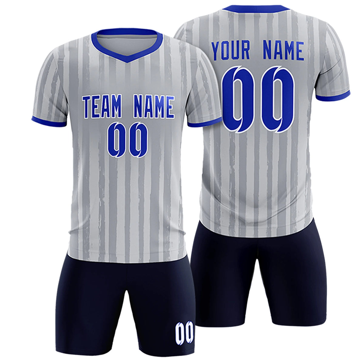 Custom Gray Royal Blue Breathable Soccer Sets Jersey