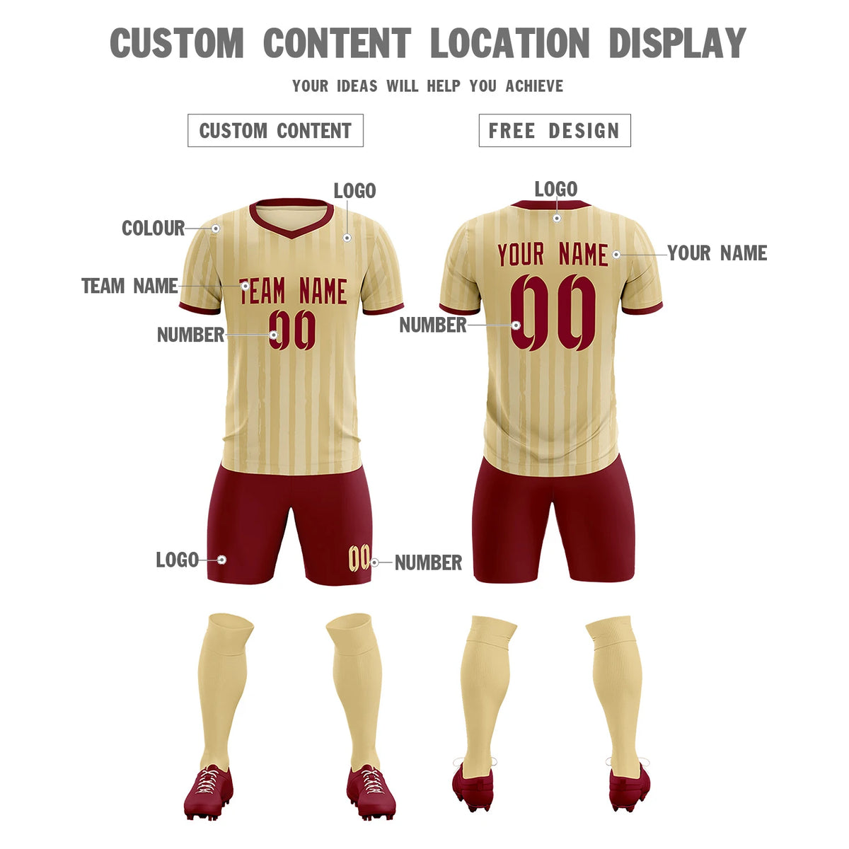 Custom Khaki Crimson Breathable Soccer Sets Jersey