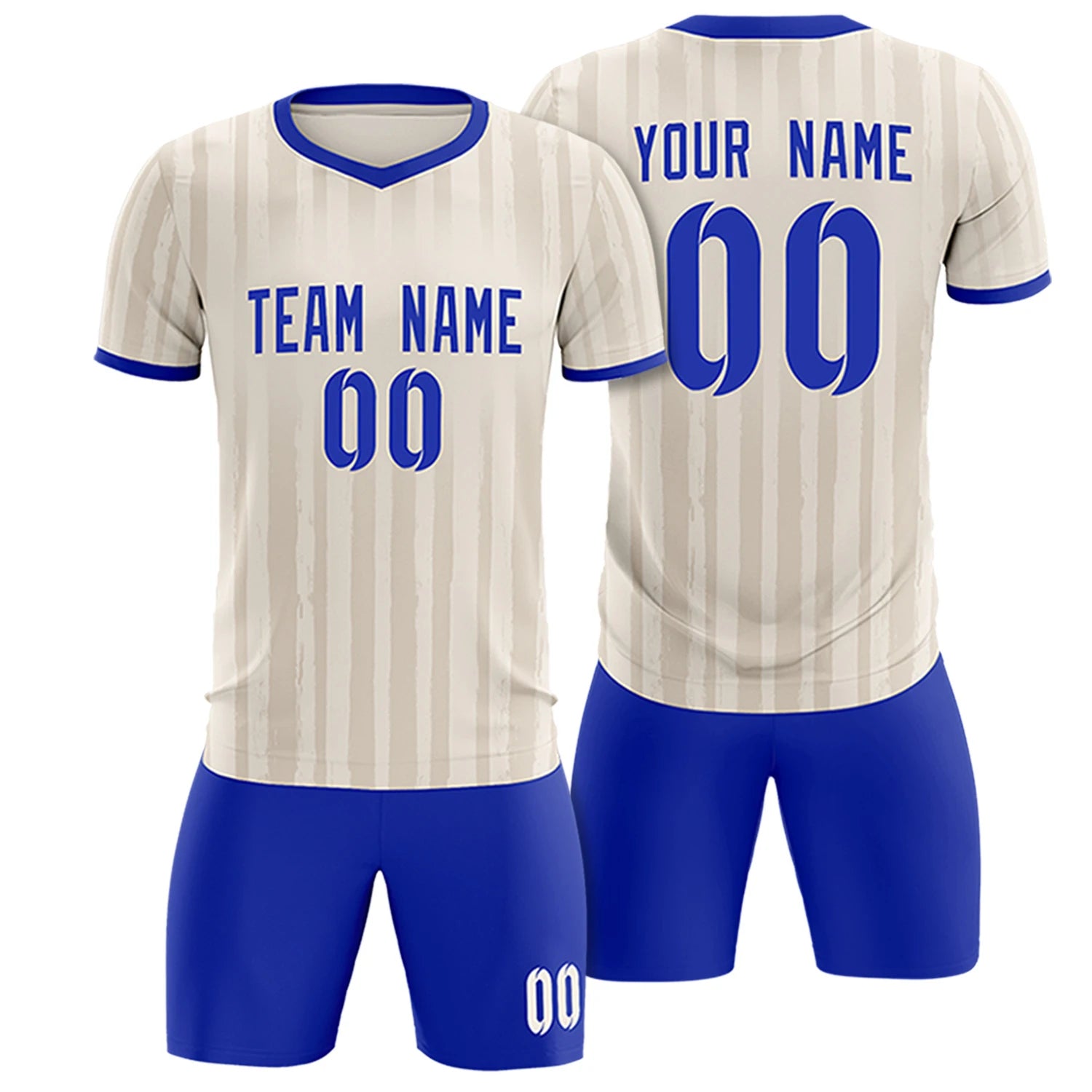 Custom Khaki Royal Blue Breathable Soccer Sets Jersey