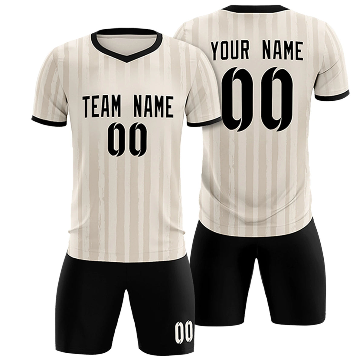 Custom Khaki Black Breathable Soccer Sets Jersey