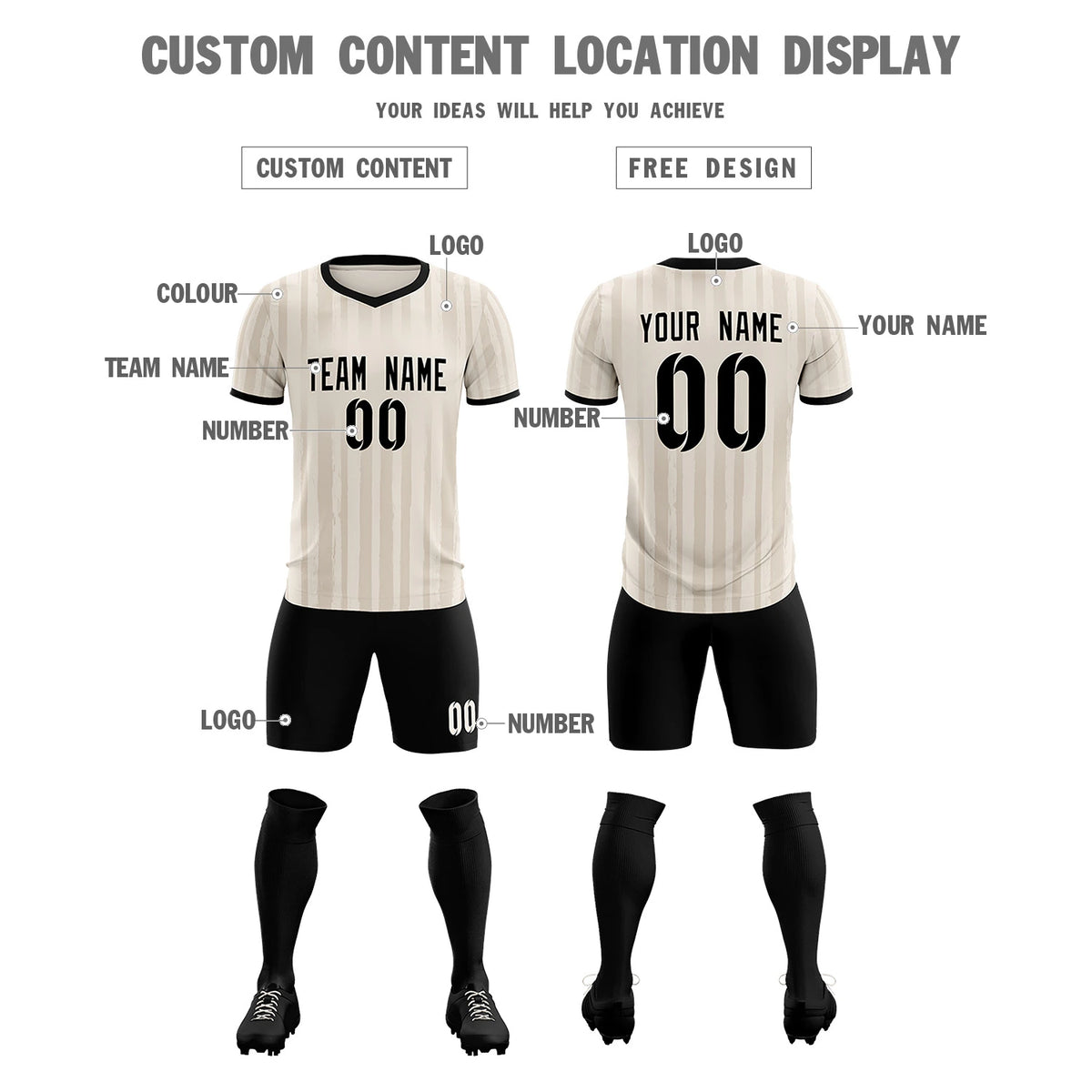 Custom Khaki Black Breathable Soccer Sets Jersey