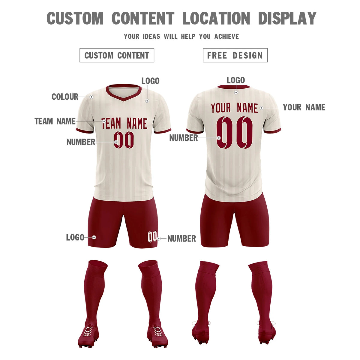 Custom Khaki Crimson Breathable Soccer Sets Jersey