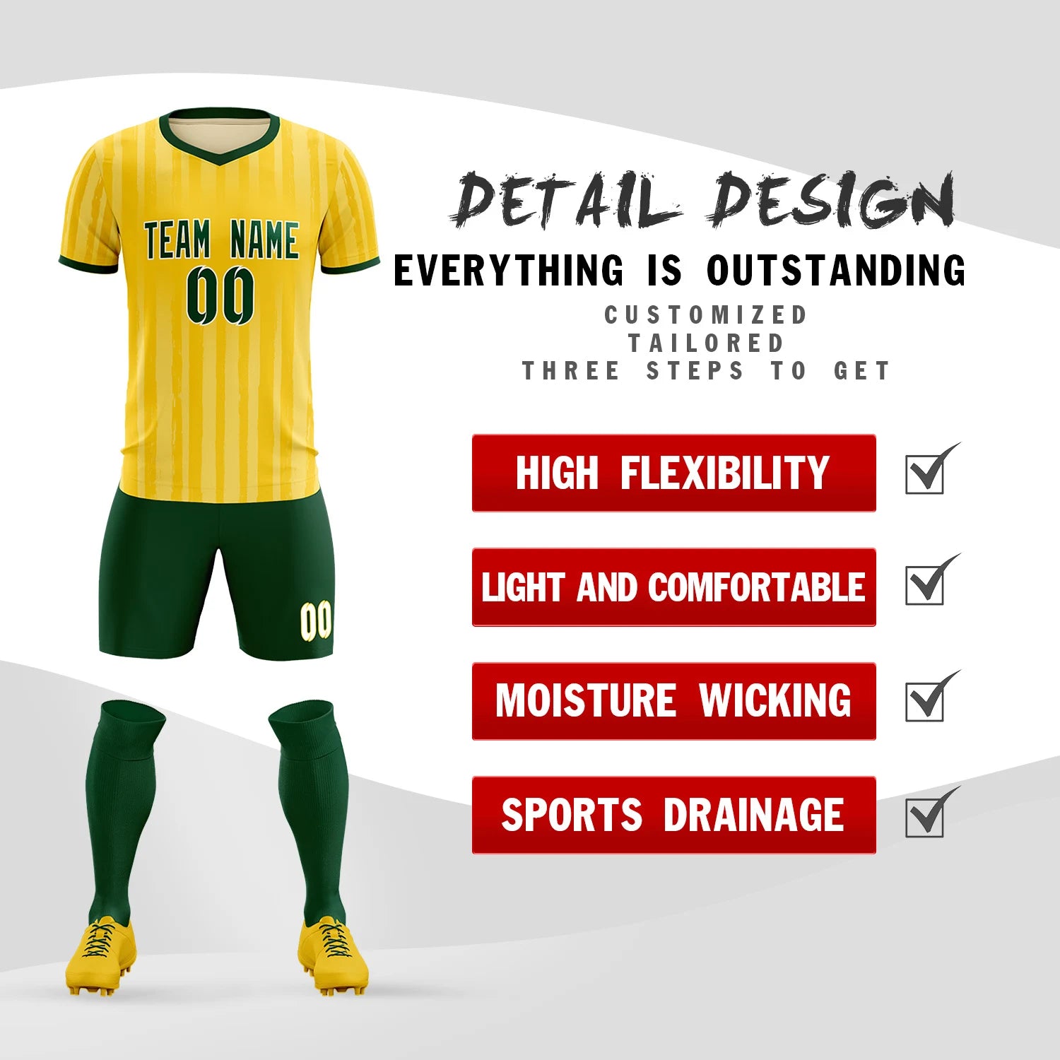 Custom Gold 01 Green Breathable Soccer Sets Jersey