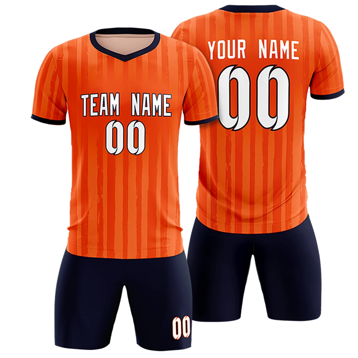 Custom Orange Navy Breathable Soccer Sets Jersey