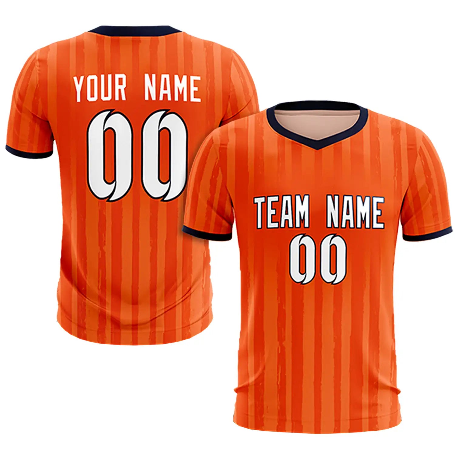 Custom Orange Navy Breathable Soccer Sets Jersey